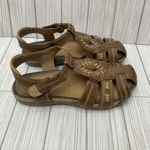 Earth Leather Fisherman Sandals Ramie Almond Brown Slingback 7.5 B